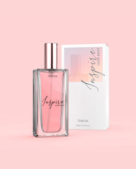 Inspire Hair Mist by Beox professional Hair Perfume, Finisher for Final Treatment, highlighted packaging
