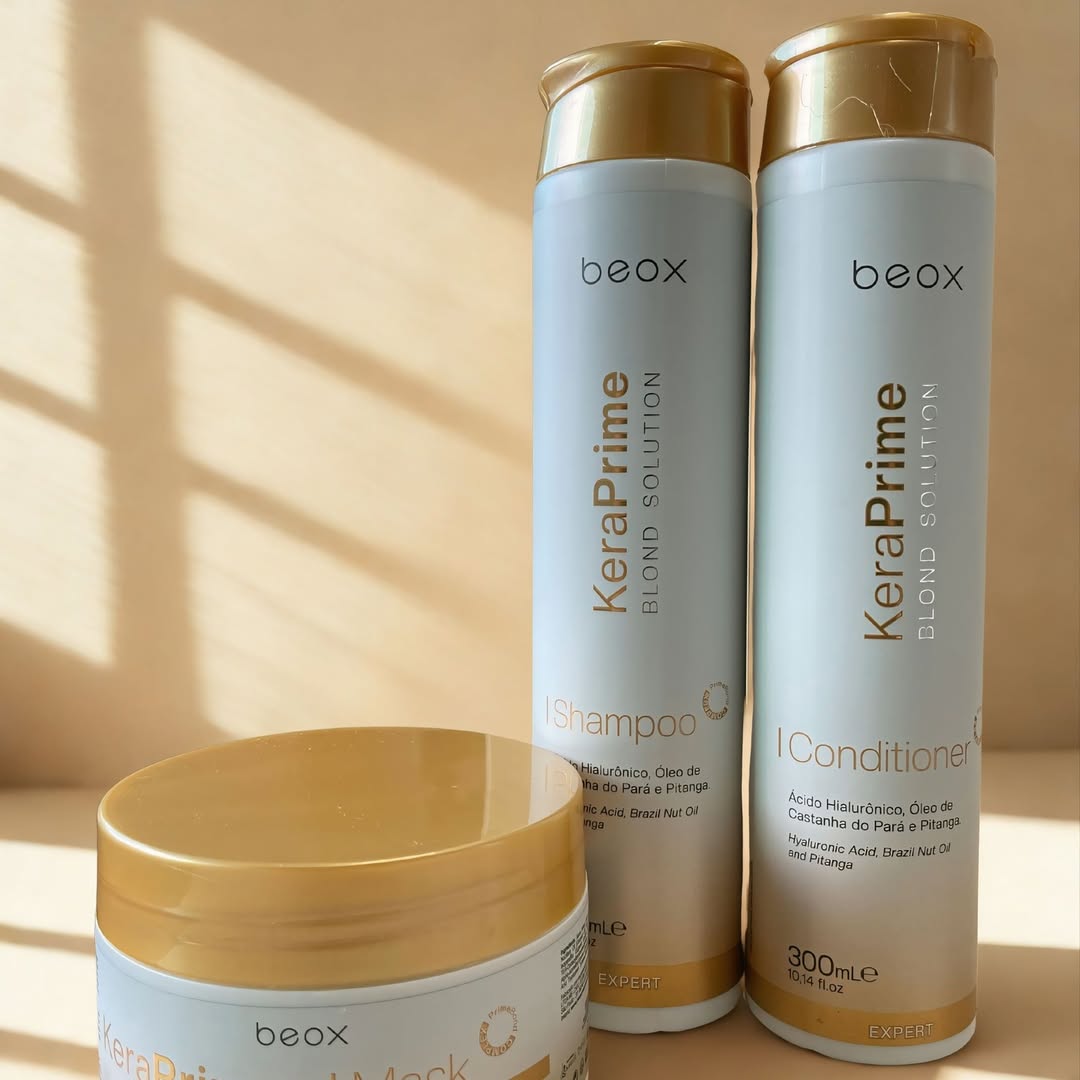 KeraPrime Blond Solution Home Care Kit by Beox professional Shampoo, Conditioner, Hair Mask for Recovery, Reconstruction, highlighted packaging