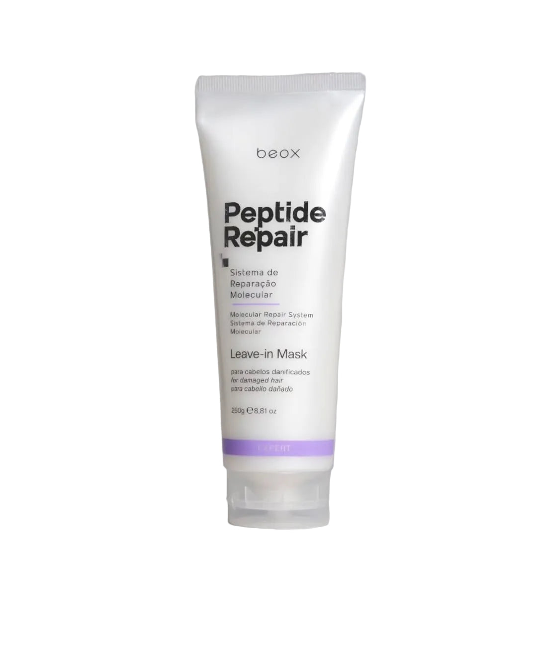 Peptide Repair Leave-in Mask by Beox professional Leave-in, Finisher for Heat Protection, highlighted packaging