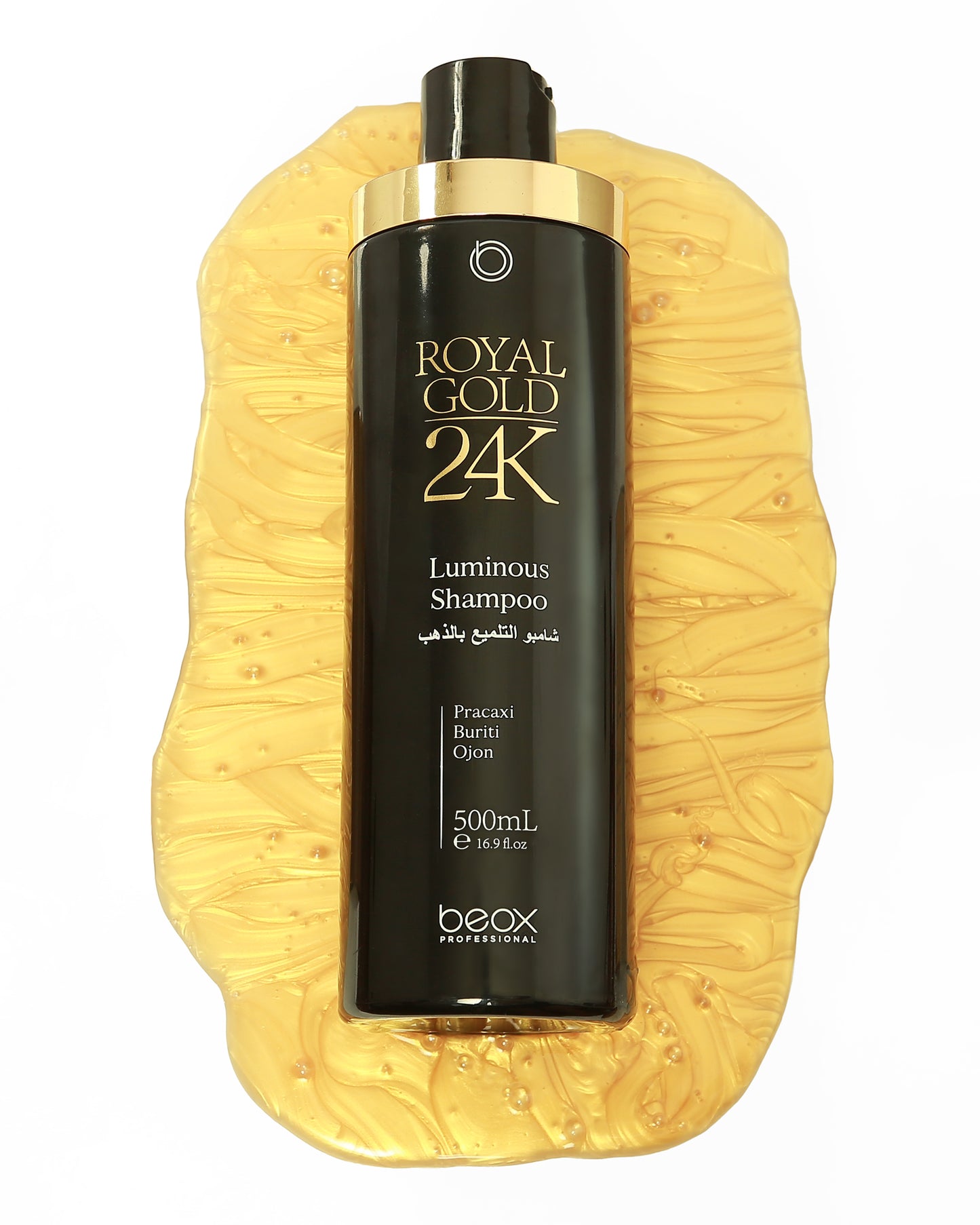 Royal Gold 24K Luminous Shampoo by Beox professional Shampoo for Nutrition, Hydration, highlighted packaging