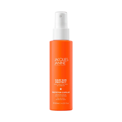 Hair Sun Protect Hair Spray by Jacques Janine professional Finisher for Nutrition, Hydration, highlighted packaging