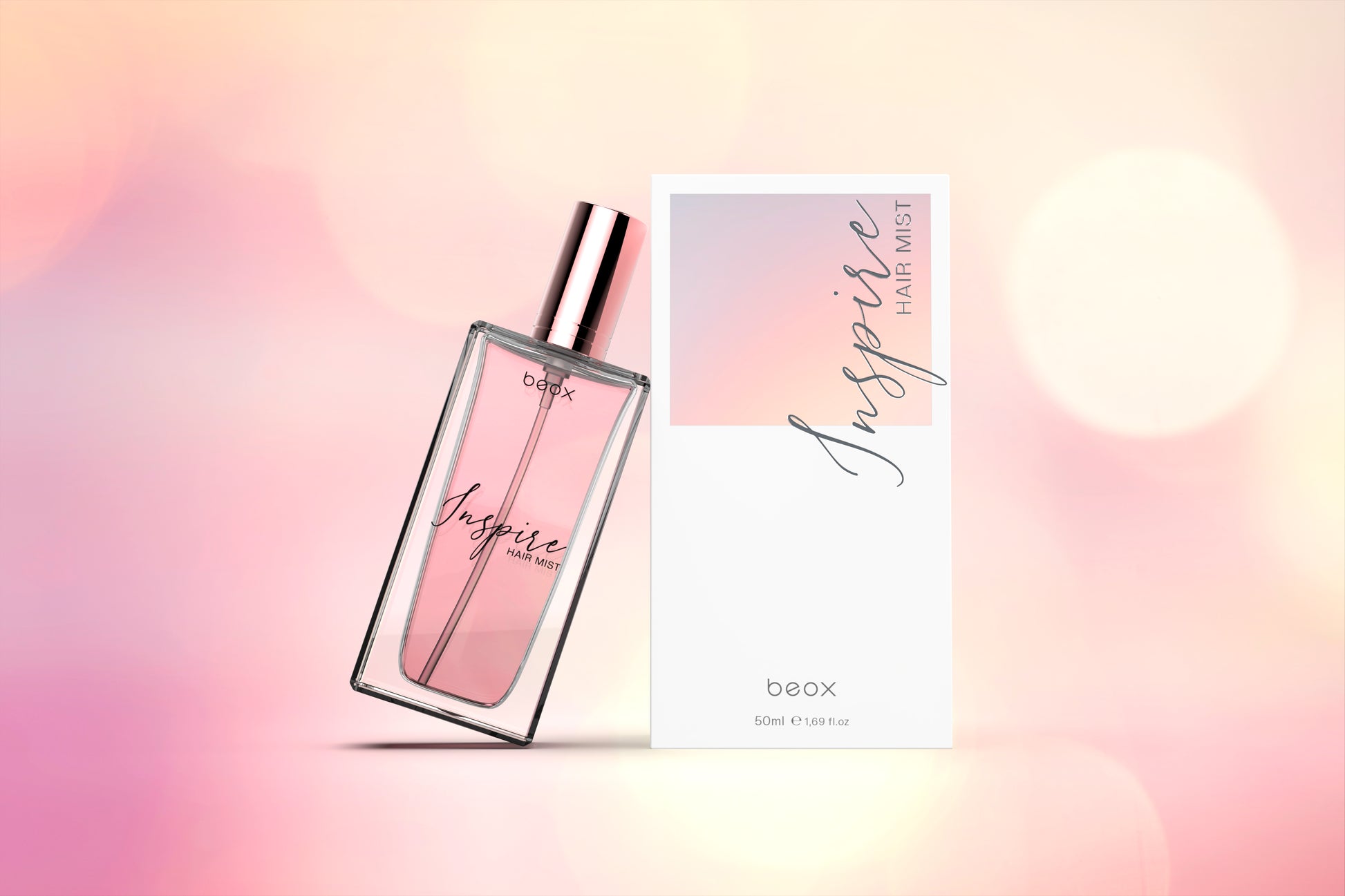 Inspire Hair Mist by Beox professional Hair Perfume, Finisher for Final Treatment, highlighted packaging