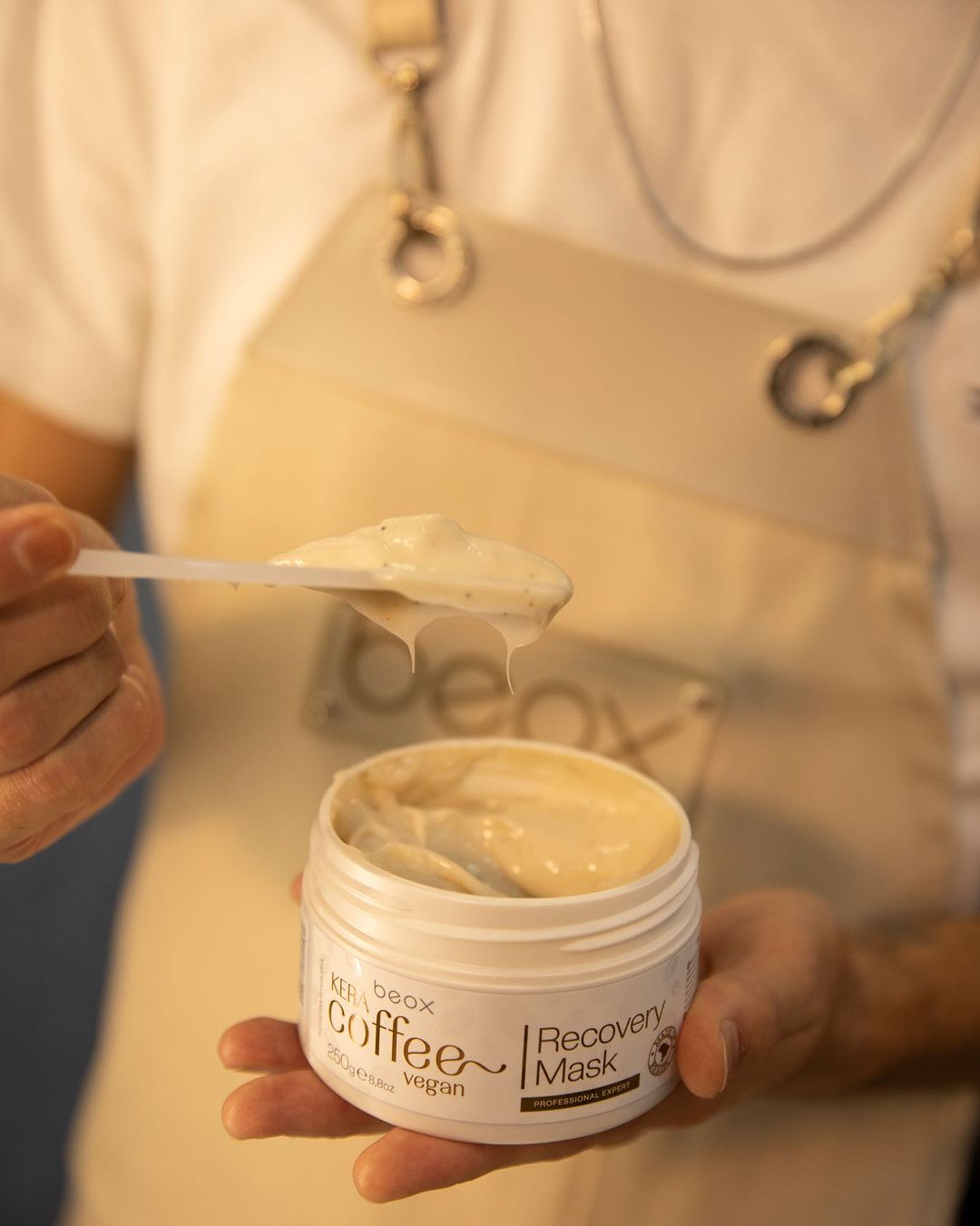 KeraCoffee Daily Care Kit by Beox professional Shampoo, Conditioner, Hair Mask for Nutrition, Hydration, highlighted packaging