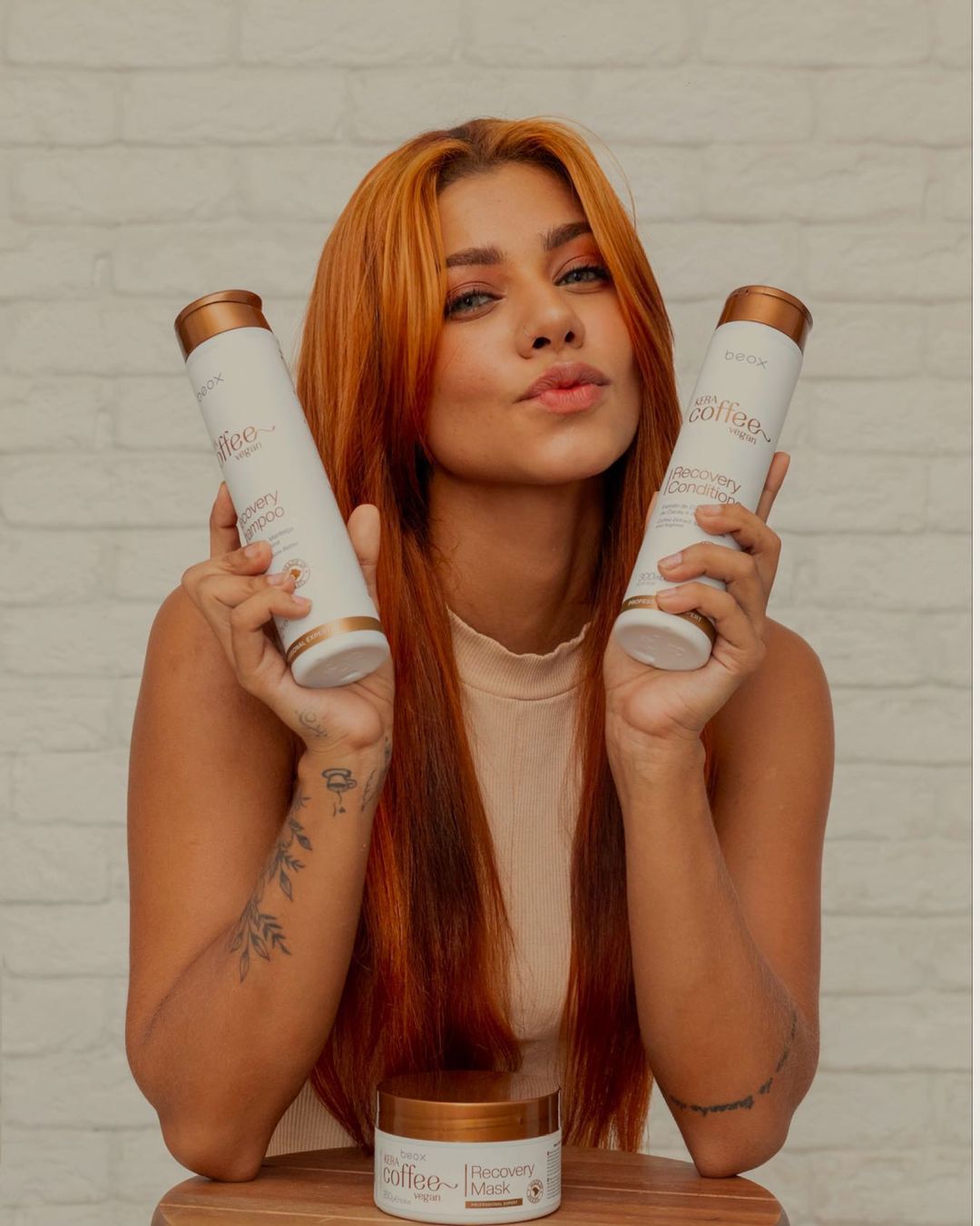 KeraCoffee Daily Care Kit by Beox professional Shampoo, Conditioner, Hair Mask for Nutrition, Hydration, highlighted packaging