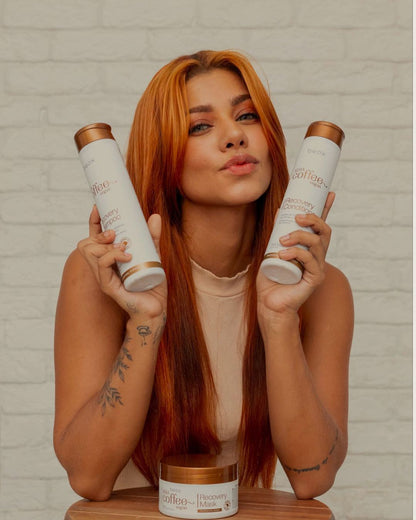 KeraCoffee Daily Care Kit by Beox professional Shampoo, Conditioner, Hair Mask for Nutrition, Hydration, highlighted packaging