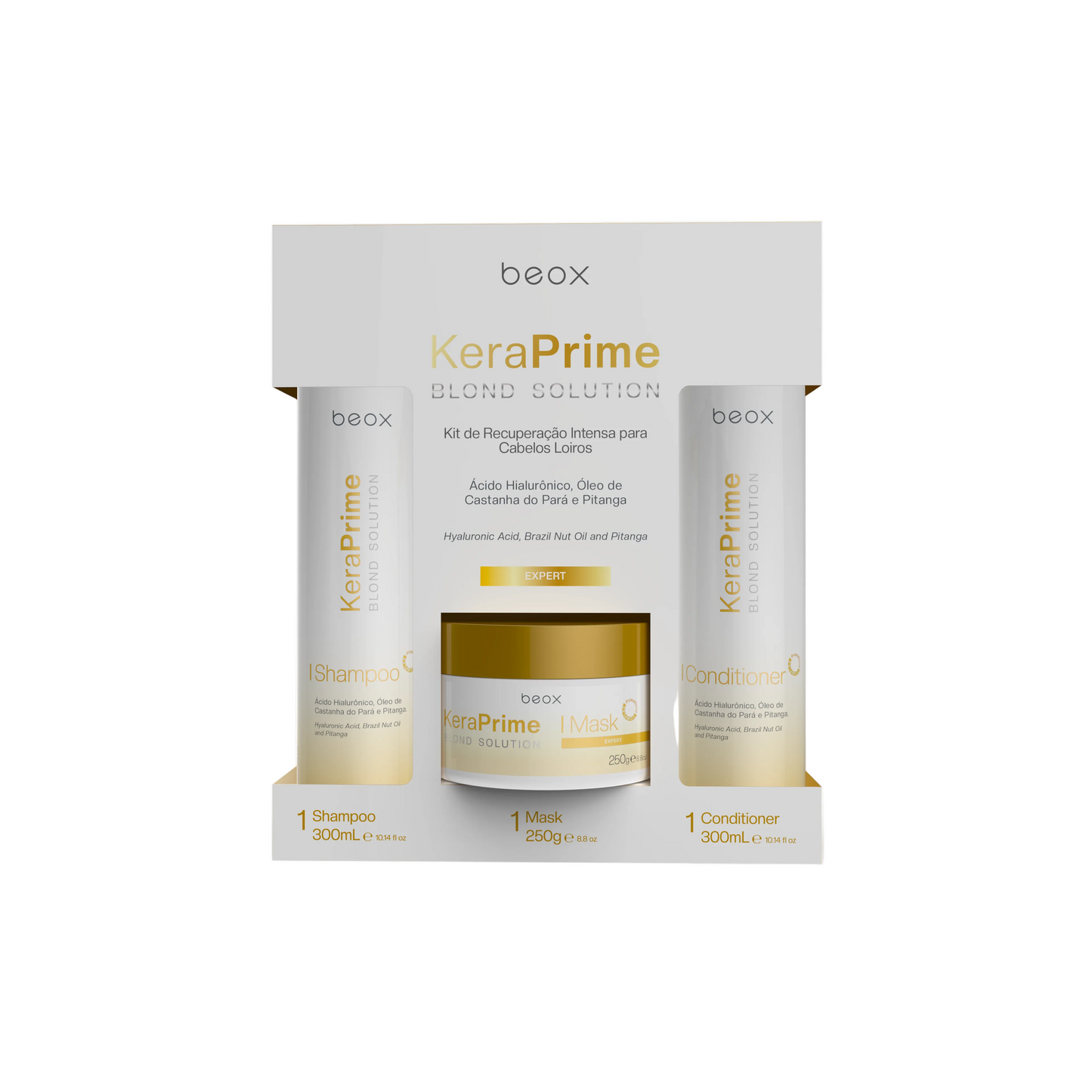 KeraPrime Blond Solution Home Care Kit by Beox professional Shampoo, Conditioner, Hair Mask for Recovery, Reconstruction, highlighted packaging
