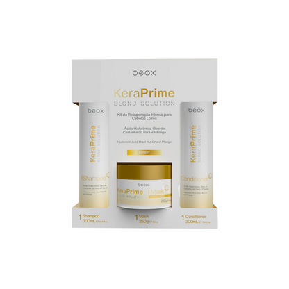 KeraPrime Blond Solution Home Care Kit by Beox professional Shampoo, Conditioner, Hair Mask for Recovery, Reconstruction, highlighted packaging