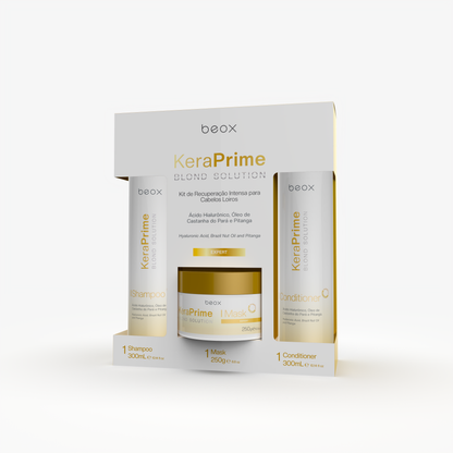 KeraPrime Blond Solution Home Care Kit by Beox professional Shampoo, Conditioner, Hair Mask for Recovery, Reconstruction, highlighted packaging