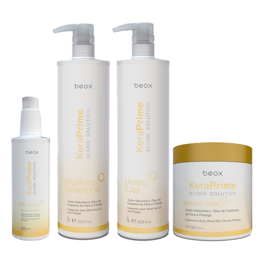 KeraPrime Blond Solution Line by Beox professional Shampoo, Hair Mask, Hair Straightening Treatment, Leave-in, Finisher for Pre-Treatment, Hydration, Hair Straightening, Heat Protection, highlighted packaging