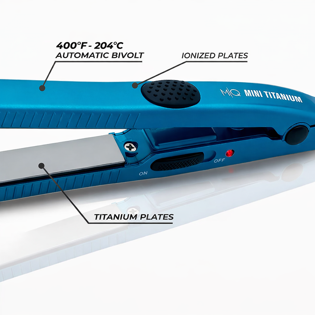 Mini Professional Hair Straightener Titanium 400º by MQ professional Hair Straightener for Hair Straightening, highlighted packaging