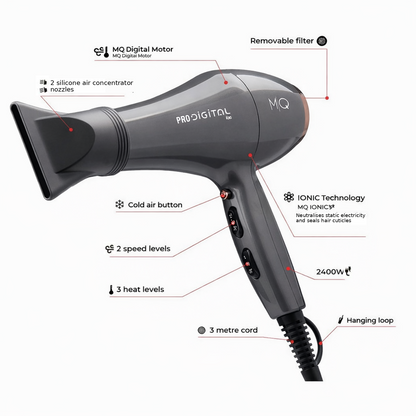 Professional Pro Digital Hair Dryer 2600W by MQ professional Hair Dryer for Hair Drying, highlighted packaging