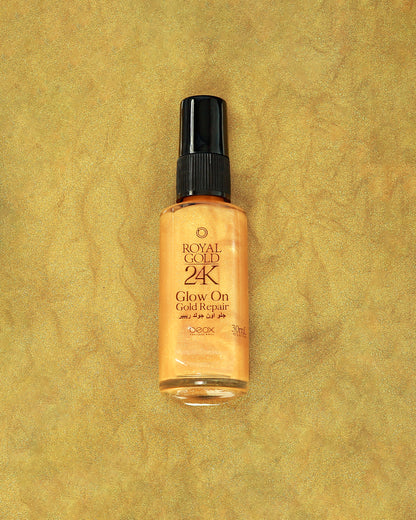 Royal Gold 24K Glow On by Beox professional Hair Oil, Finisher for Hair Treatment, highlighted packaging