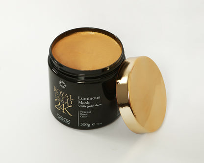 Royal Gold 24K Luminous Mask by Beox professional Hair Mask for Nutrition, Hydration, highlighted packaging