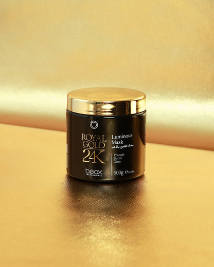 Royal Gold 24K Luminous Mask by Beox professional Hair Mask for Nutrition, Hydration, highlighted packaging