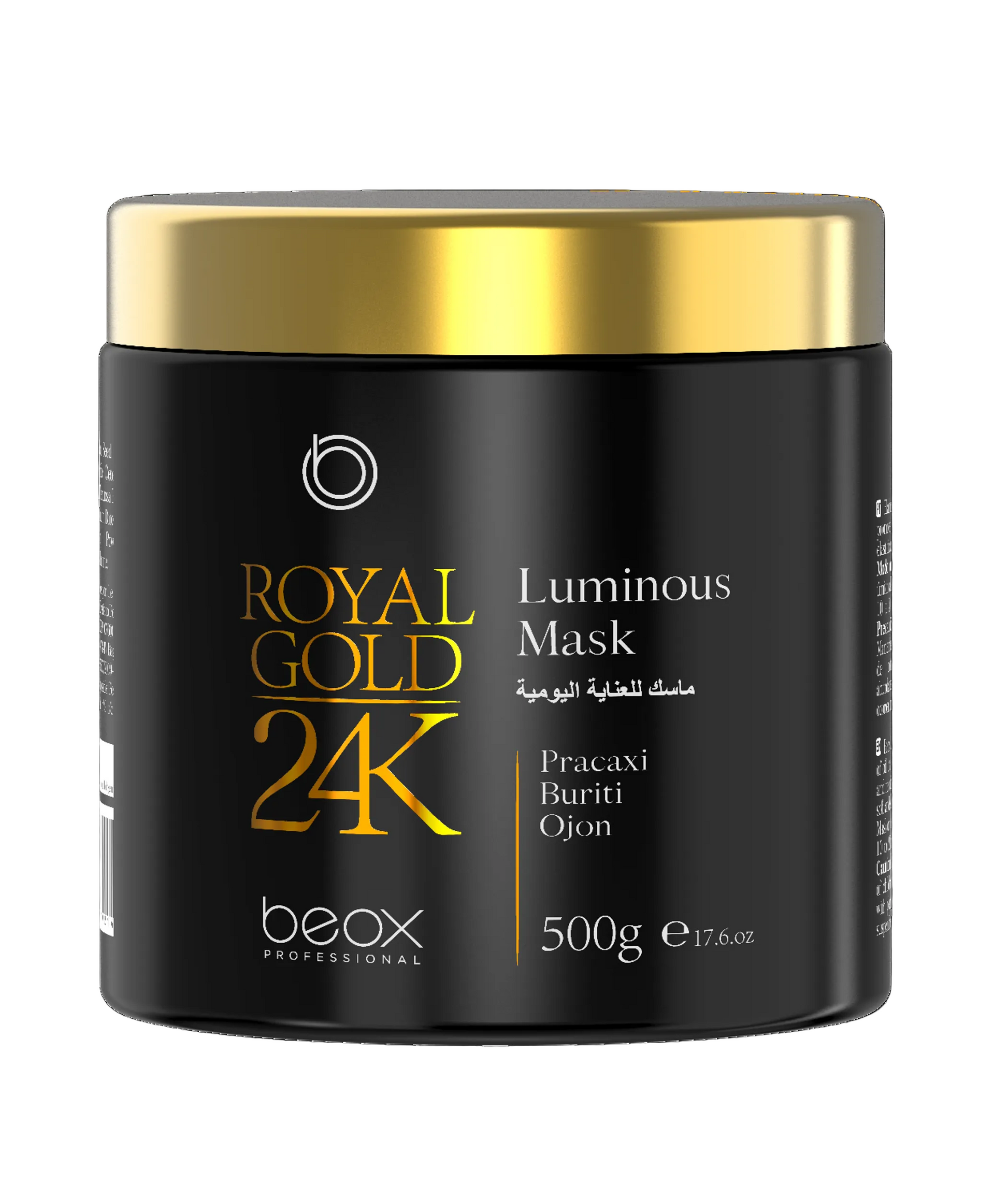 Royal Gold 24K Luminous Mask by Beox professional Hair Mask for Nutrition, Hydration, highlighted packaging