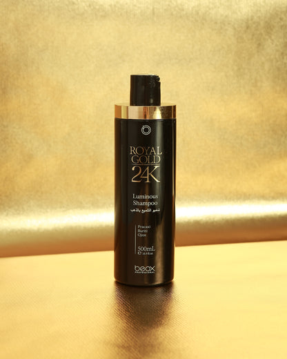 Royal Gold 24K Luminous Shampoo by Beox professional Shampoo for Nutrition, Hydration, highlighted packaging