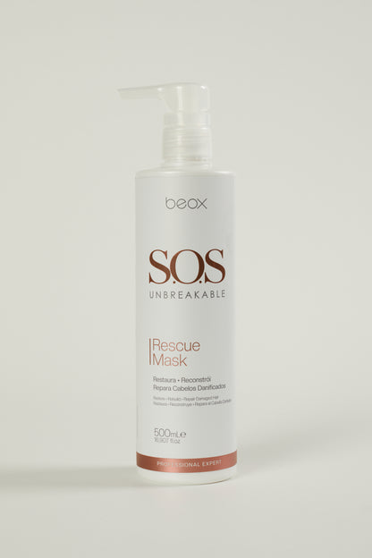 SOS Unbreakable Rescue Mask by Beox professional Hair Mask for Reconstruction, highlighted packaging