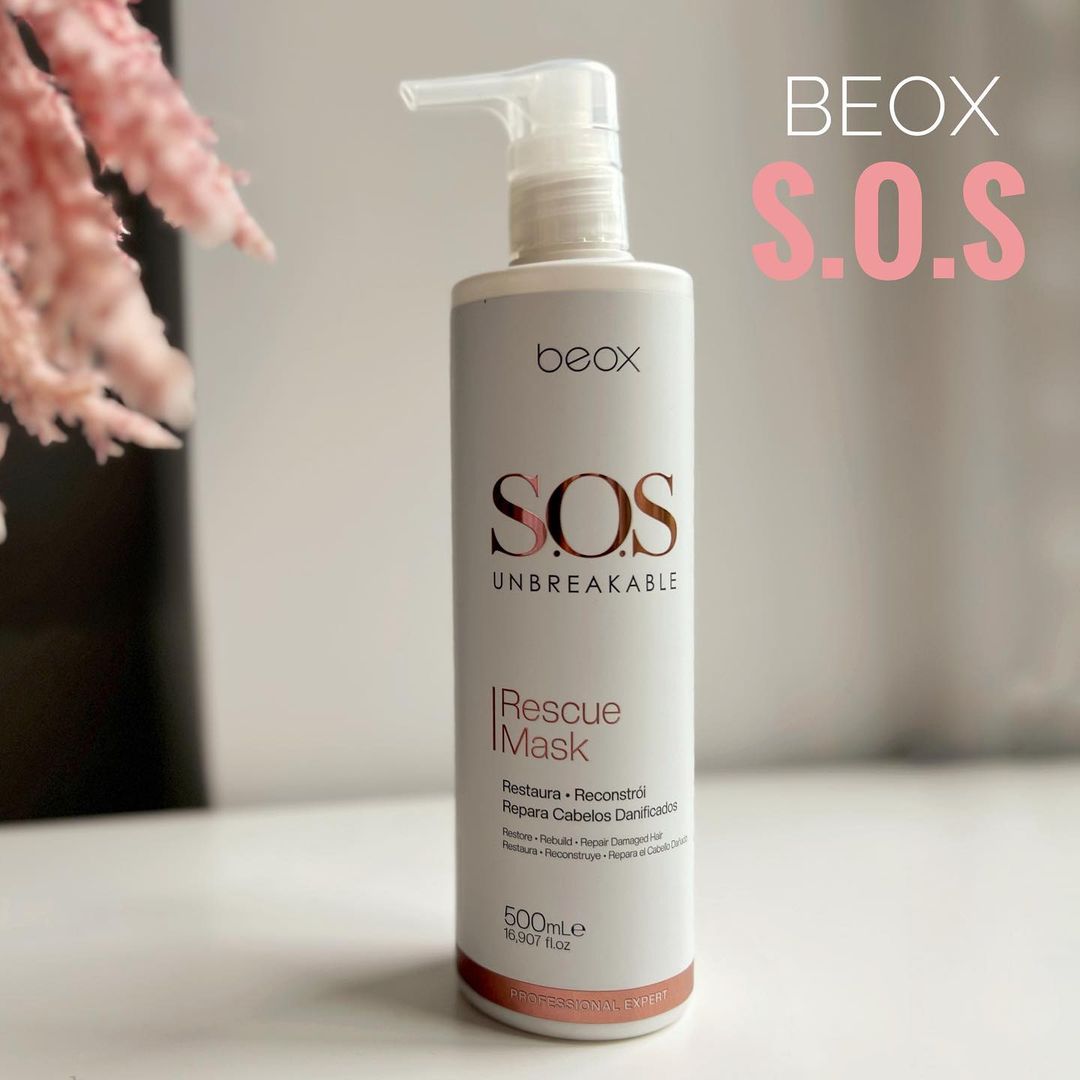 SOS Unbreakable Rescue Mask by Beox professional Hair Mask for Reconstruction, highlighted packaging