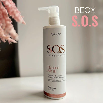 SOS Unbreakable Rescue Mask by Beox professional Hair Mask for Reconstruction, highlighted packaging