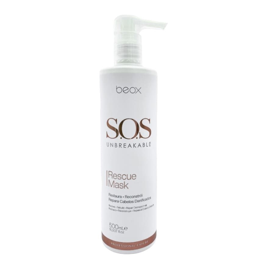 SOS Unbreakable Rescue Mask by Beox professional Hair Mask for Reconstruction, highlighted packaging