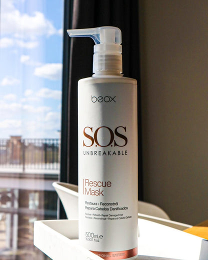 SOS Unbreakable Rescue Mask by Beox professional Hair Mask for Reconstruction, highlighted packaging