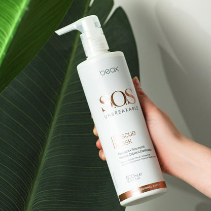SOS Unbreakable Rescue Mask by Beox professional Hair Mask for Reconstruction, highlighted packaging