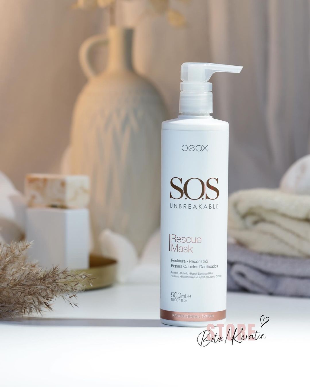 SOS Unbreakable Rescue Mask by Beox professional Hair Mask for Reconstruction, highlighted packaging