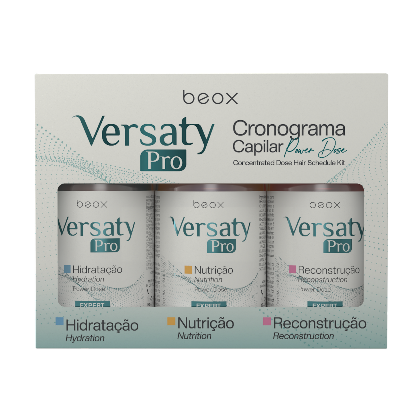 Versaty Pro Hair Schedule Ampoules by Beox professional Hair Mask for Nutrition, Hydration, Reconstruction, highlighted packaging