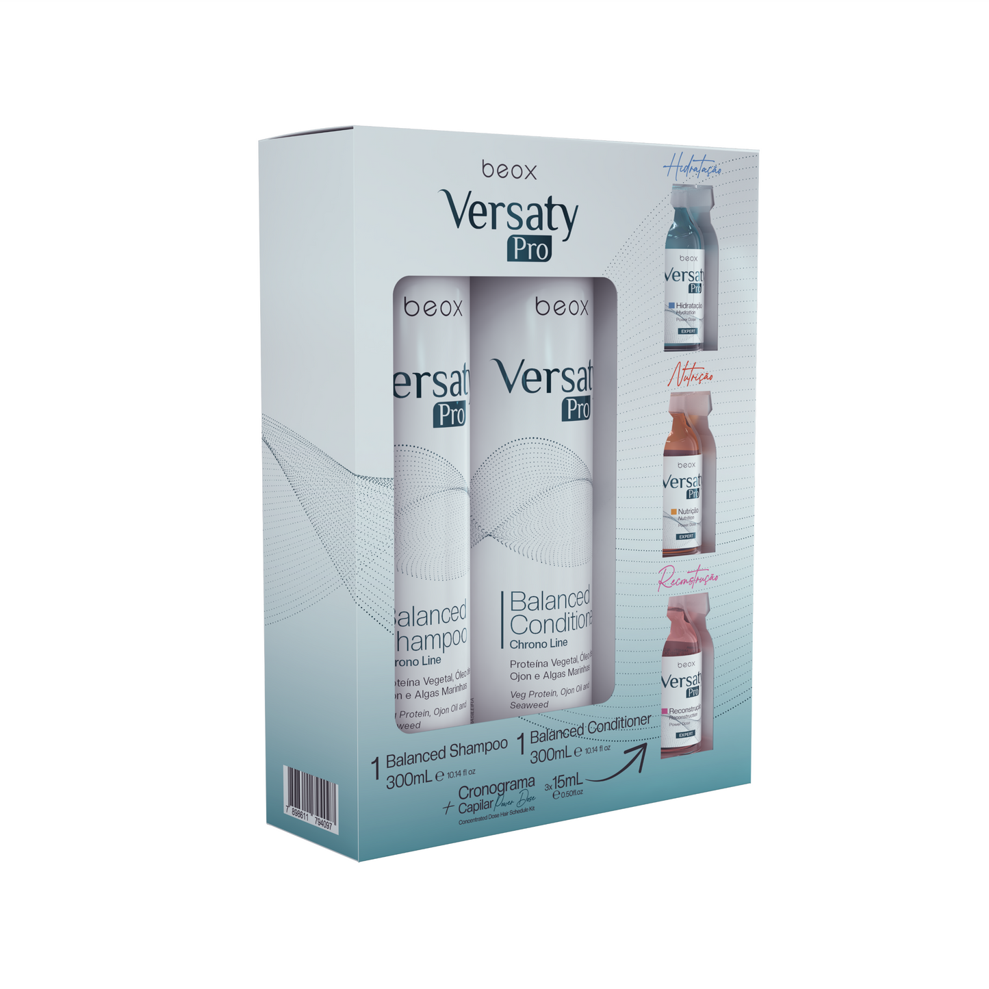 Versaty Pro Home Care Kit by Beox professional Shampoo, Conditioner, Hair Mask for Nutrition, Hydration, Reconstruction, highlighted packaging