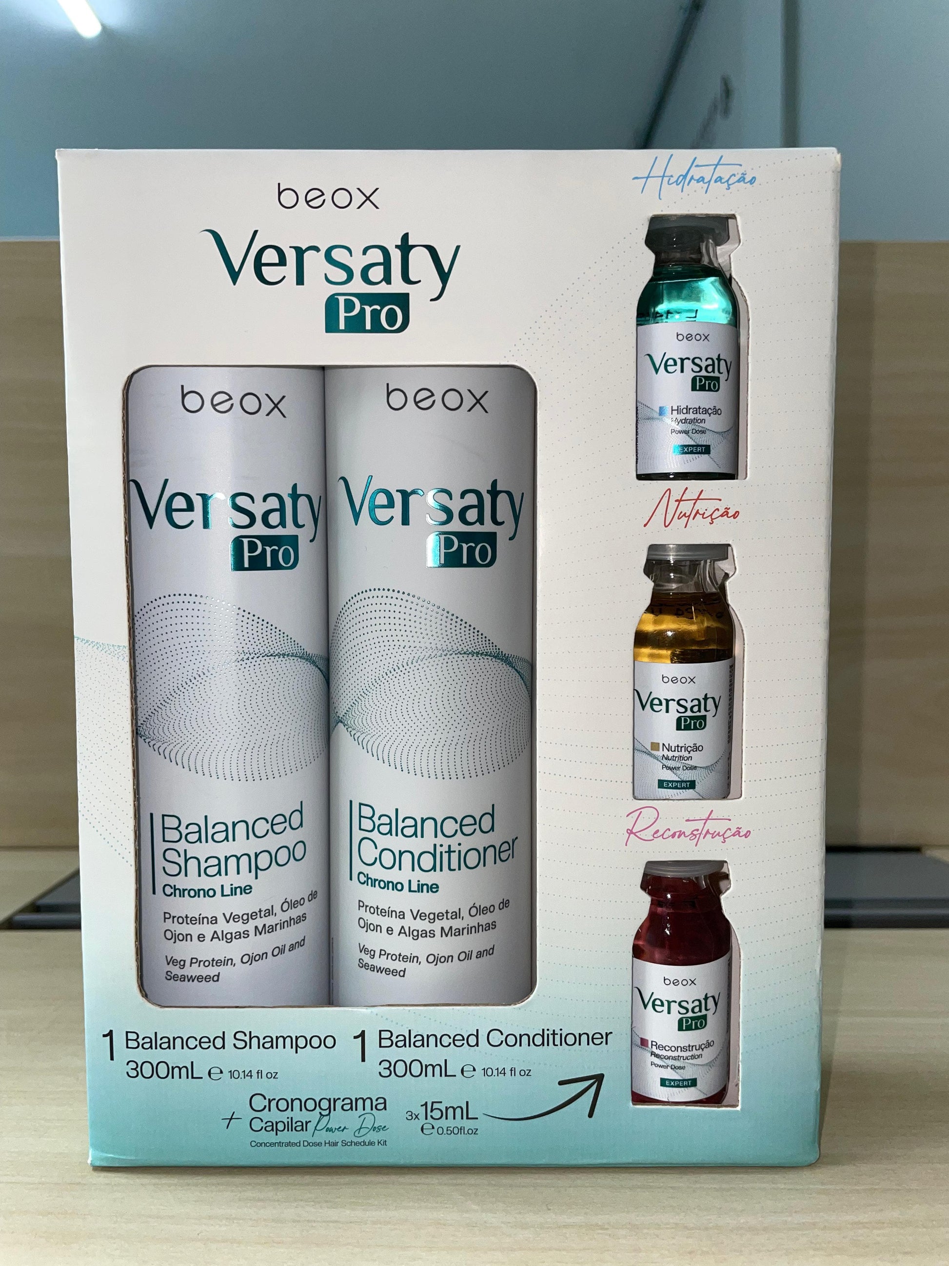 Versaty Pro Home Care Kit by Beox professional Shampoo, Conditioner, Hair Mask for Nutrition, Hydration, Reconstruction, highlighted packaging