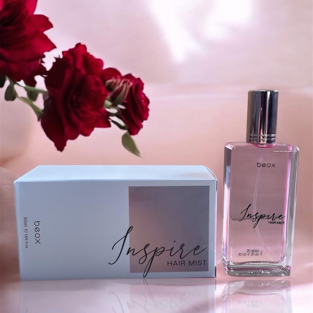 Inspire Hair Mist by Beox professional Hair Perfume, Finisher for Final Treatment, highlighted packaging